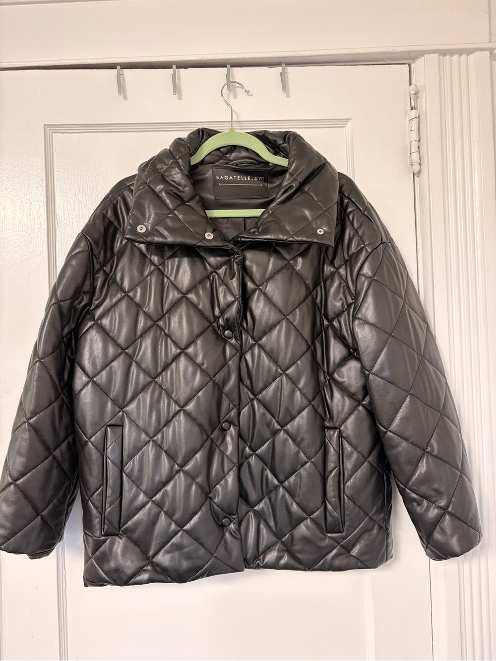 Bagatelle Black Quilted Faux Leather Puffer Coat